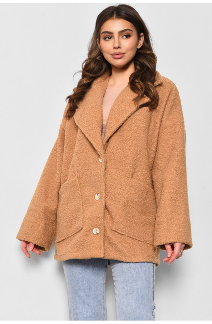 Пальто жіноче напівбатальне вкорочене гірчичного кольору 176724L