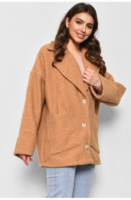 Пальто жіноче напівбатальне вкорочене гірчичного кольору 176724L