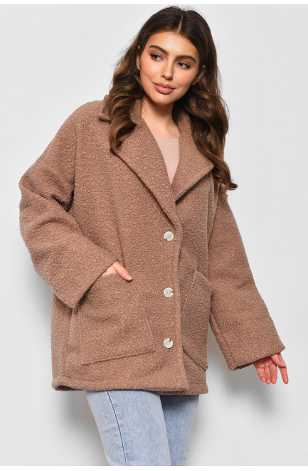 Пальто жіноче напівбатальне вкорочене кольору мокко 176726L