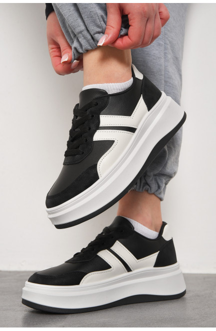 Кросівки жіночі чорно-білого кольору на шнурівці 176753L