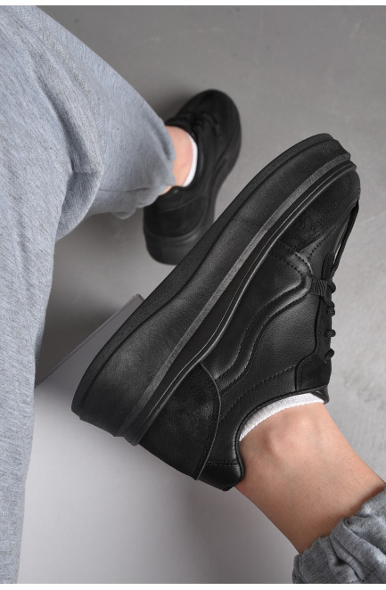 Кросівки жіночі чорного кольору на шнурівці 176793L