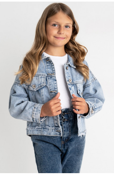 Пиджак детский для девочки джинсовый голубого цвета 176840L
