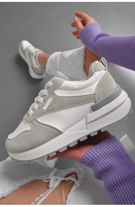 Кросівки жіночі біло-сірого кольору на шнурівці 176879L