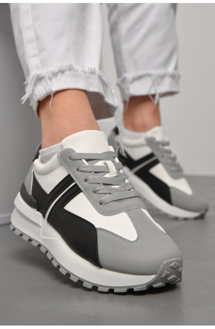 Кросівки жіночі чорно-білого кольору на шнурівці 176881L