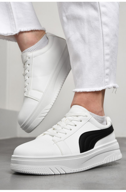 Кросівки жіночі біло-чорного кольору на шнурівці 177028L