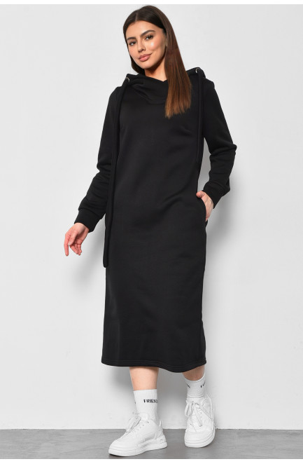 Сукня-худі жіноча напівбатальна на флісі чорного кольору 177068L