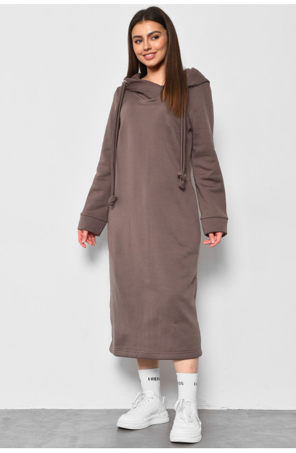 Сукня-худі жіноча напівбатальна на флісі кольору мокко 177089L