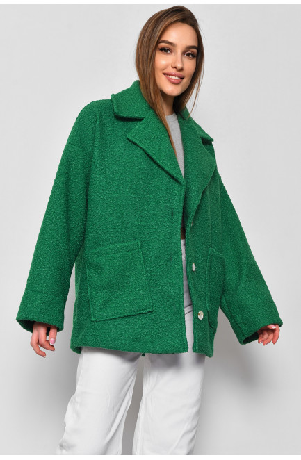 Пальто жіноче напівбатальне вкорочене зеленого кольору 177131L