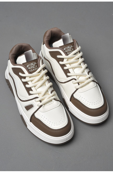 Кросівки чоловічі біло-коричневого кольору на шнурівці 177199L