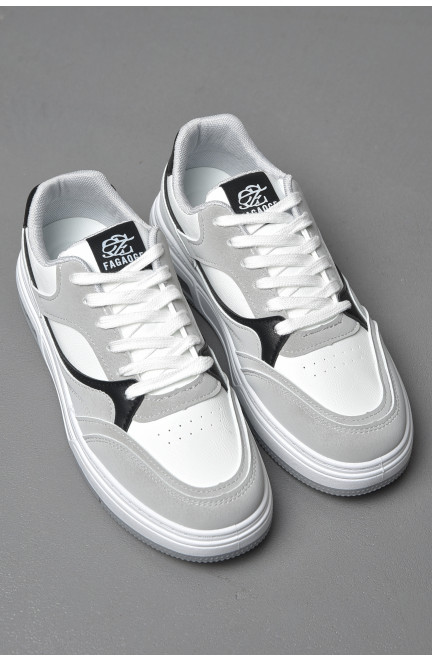Кросівки чоловічі біло-сірого кольору на шнурівці 177209L
