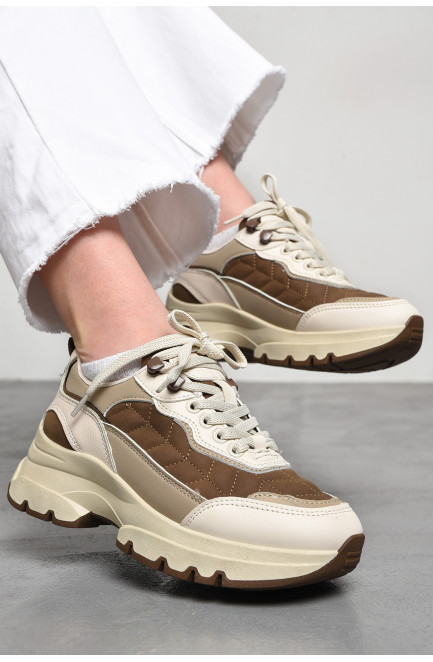 Кросівки жіночі коричневого кольору на шнурівці 177227L