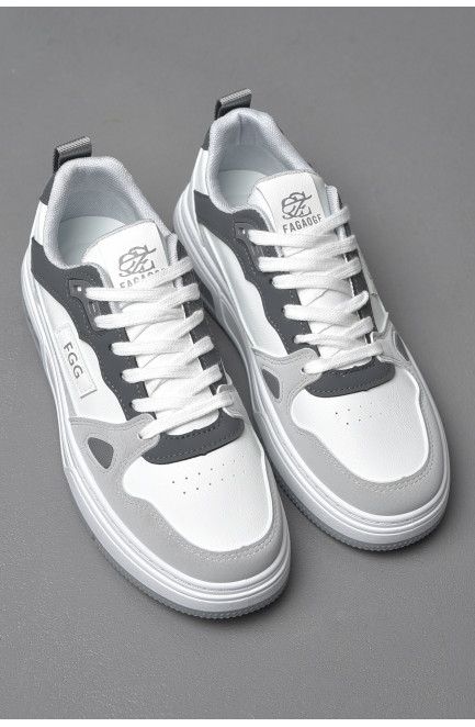 Кросівки чоловічі біло-сірого кольору на шнурівці 177253L
