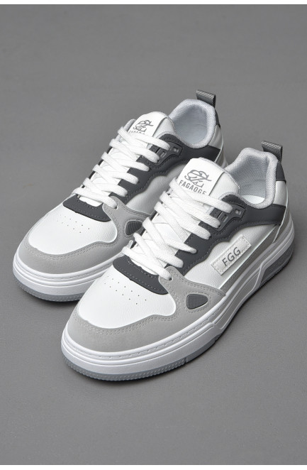 Кросівки чоловічі біло-сірого кольору на шнурівці 177253L