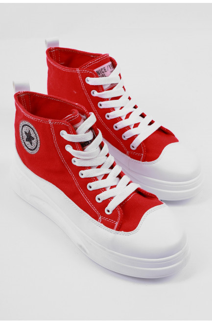 Кросівки жіночі червоного кольору на шнурівці 177261L