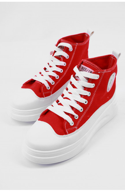 Кросівки жіночі червоного кольору на шнурівці 177261L