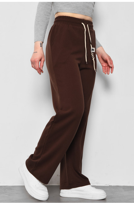 Штани жіночі напівбатальні розкльошені темно-коричневого кольору 177347L