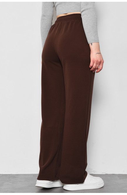 Штани жіночі напівбатальні розкльошені темно-коричневого кольору 177347L