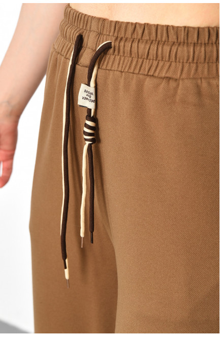 Штани жіночі напівбатальні розкльошені коричневого кольору 177348L