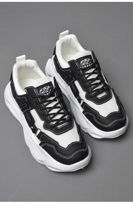 Кросівки чоловічі чорно-білого кольору на шнурівці 177373L