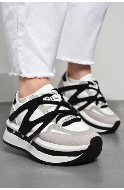 Кросівки жіночі біло-чорного кольору на шнурівці 177489L
