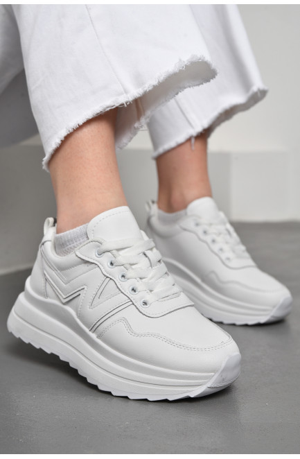 Кросівки жіночі натуральна шкіра білого кольору на шнурівці 177954L