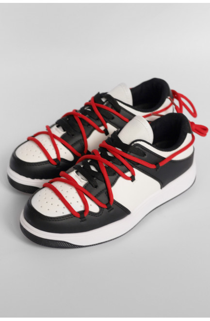 Кроссовки подросток для девочки черно-белого цвета на шнуровке 178166L