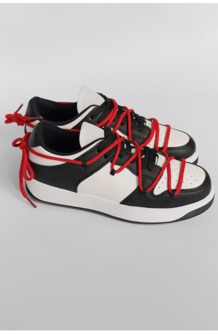 Кроссовки подросток для девочки черно-белого цвета на шнуровке 178166L