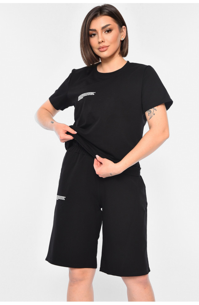 Костюм женский летний полубатальный черного цвета 178181L