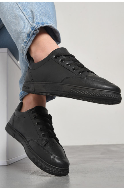 Кросівки жіночі чорного кольору на шнурівці 178184L