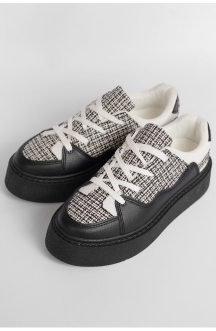 Кроссовки женские черно-белого цвета на шнуровке 178308L