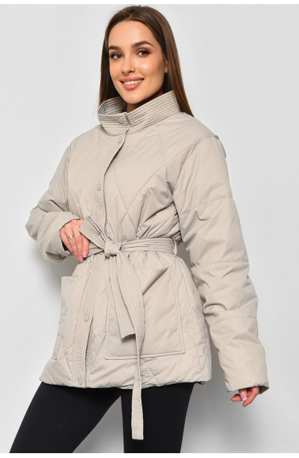 Куртка женская демисезонная полубатальная  оливкового цвета 178377L