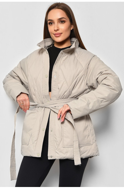 Куртка женская демисезонная полубатальная  оливкового цвета 178377L