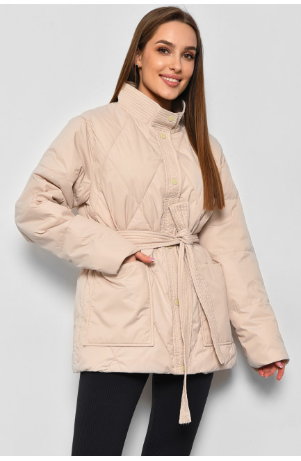 Куртка женская демисезонная полубатальная  бежевого цвета 178378L