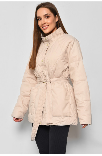 Куртка женская демисезонная полубатальная  бежевого цвета 178378L