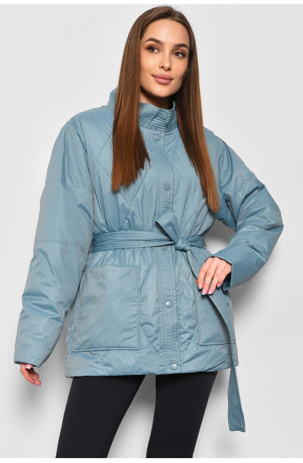Куртка женская демисезонная полубатальная  бирюзового цвета 178379L