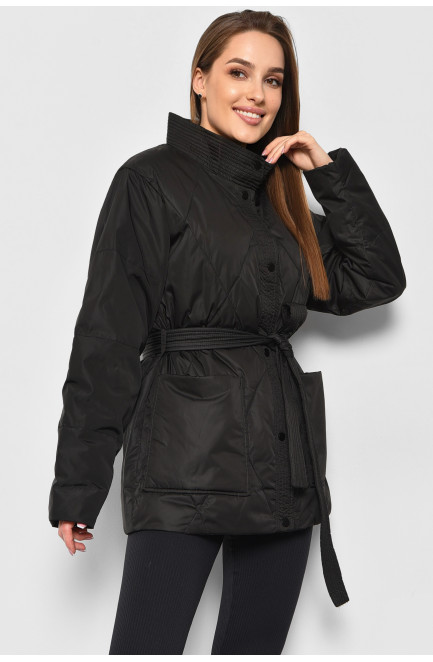 Куртка женская демисезонная полубатальная  черного цвета 178380L