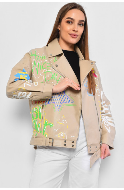Куртка женская из экокожи бежевого цвета 178505L