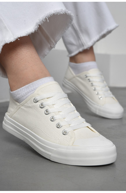 Кеди жіночі текстильні білого кольору на шнурівці 178890L