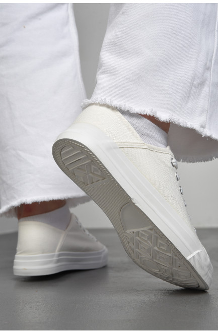 Кеди жіночі текстильні білого кольору на шнурівці 178890L