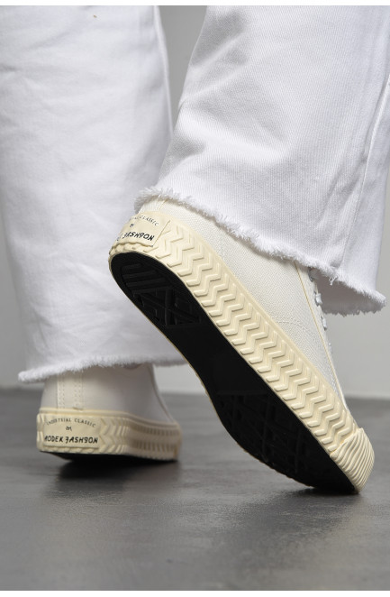 Кеди жіночі текстильні білого кольору на шнурівці 178894L