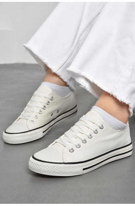 Кеди жіночі текстильні білого кольору на шнурівці 178903L