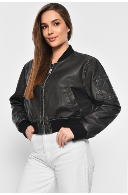 Куртка жіноча з екошкіри  темно-сірого кольору 178934L