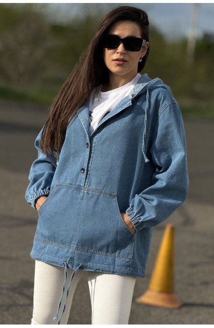 Куртка-анорак женская демисезонная полубатальная  голубого цвета 179142L