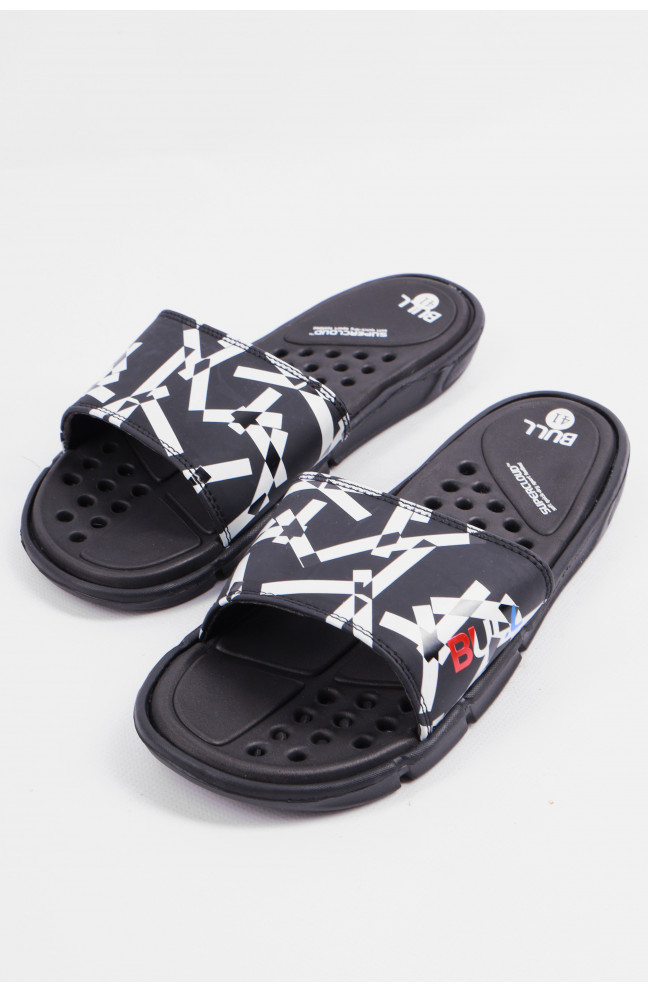 Шлепки мужские черного цвета с геометрическим узором 179499L