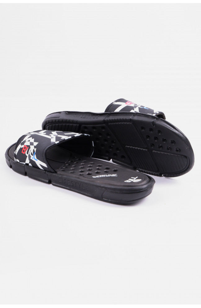 Шлепки мужские черного цвета с геометрическим узором 179499L