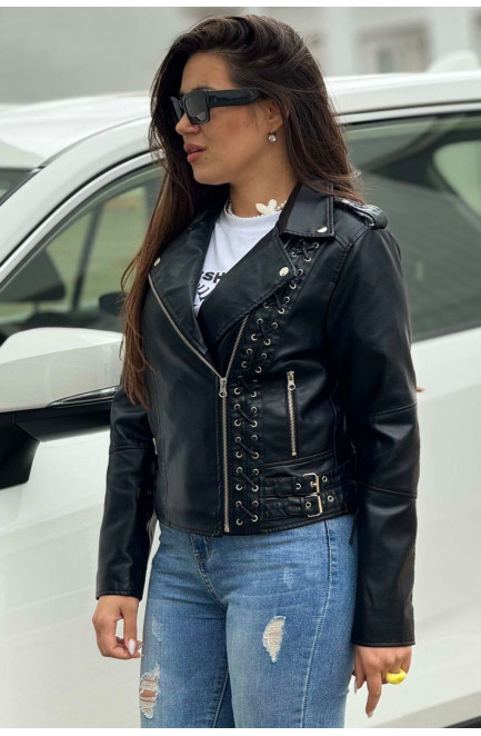 Куртка жіноча з екошкіри чорного кольору 179875L