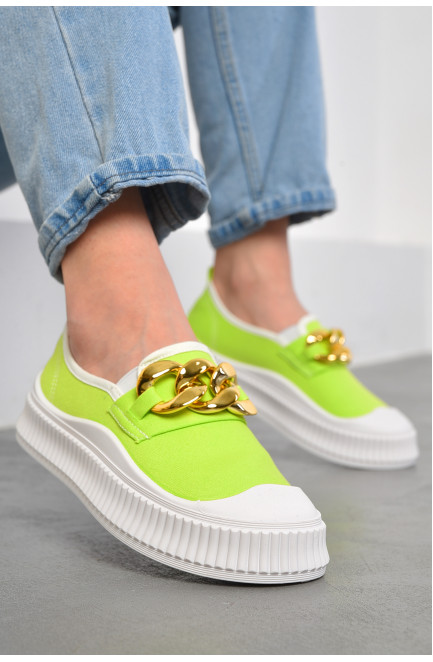 Слипоны женские салатового цвета 180426L