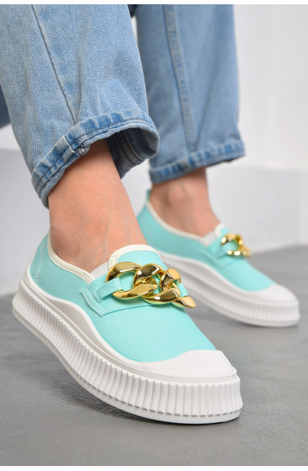 Слипоны женские бирюзового цвета 180429L