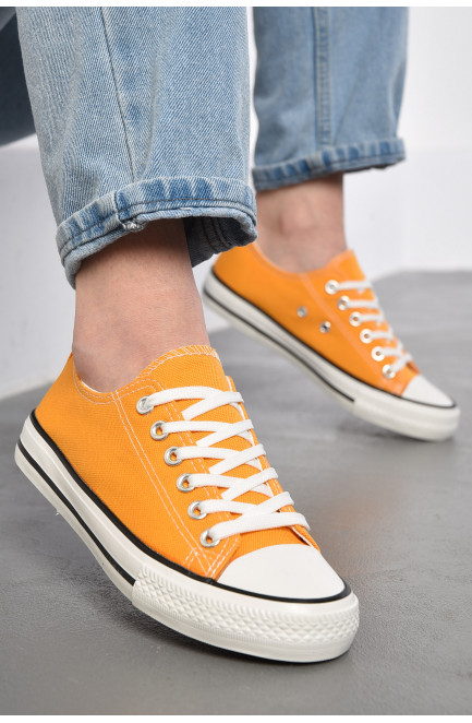 Мокасины женские желтого цвета на шнуровке 180628L