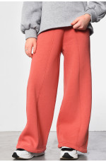 Штаны подростковые для девочки на флисе терракотового цвета 182758L